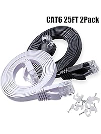 Cat6 Ethernet Cable 25 FT 2-Pack, Intelart Cat-6 Flat RJ45 Computer Internet Lan Network Ethernet Patch Cable Cord - 25 Feet (Black & White)