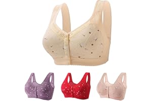JPVDPA 4 Pack Daisy Bras for Women Front Snaps Closure Wireless Cotton Bra Full Coverage Sports Bras Soft Comfy Sleep Bra