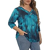 LURANEE Plus Size Tops for Women Summer V Neck Short Sleeve Tunic Shirts