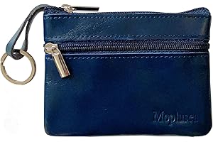 Moplusea Genuine Leather Small Coin Purse Wallet With Keychain Mini Change Purse Coin Pouch Holder For Men (GLCB013 Blue)