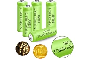 JINTION NIMH 2/3AAA Rechargeable 2/3 AAA Batteries 1.2V 400mAh Battery Button Top 5 Pack(They are not AAA Size Batteries)