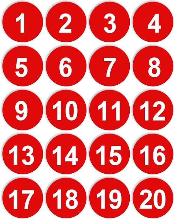 dealzEpic Number Stickers 2 inch Red 1 to 20 Round