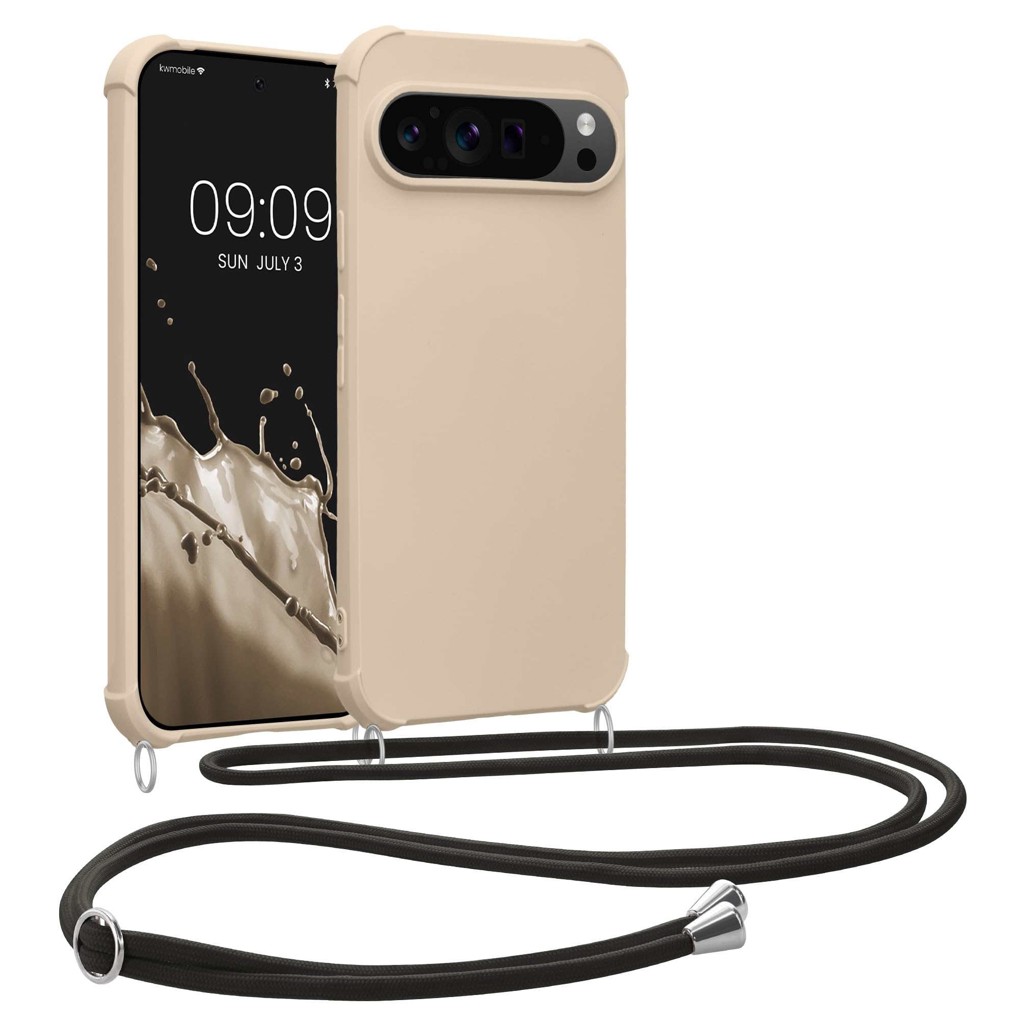 kwmobile Crossbody Case Compatible with Google Pixel 9 Pro XL Case - TPU Silicone Cover with Strap - Cream