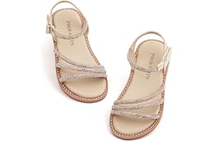 PHIRAMIN Toddler Girl Sandals - Flower Girl Dress Shoes Open Toe Little Kid Summer Flats