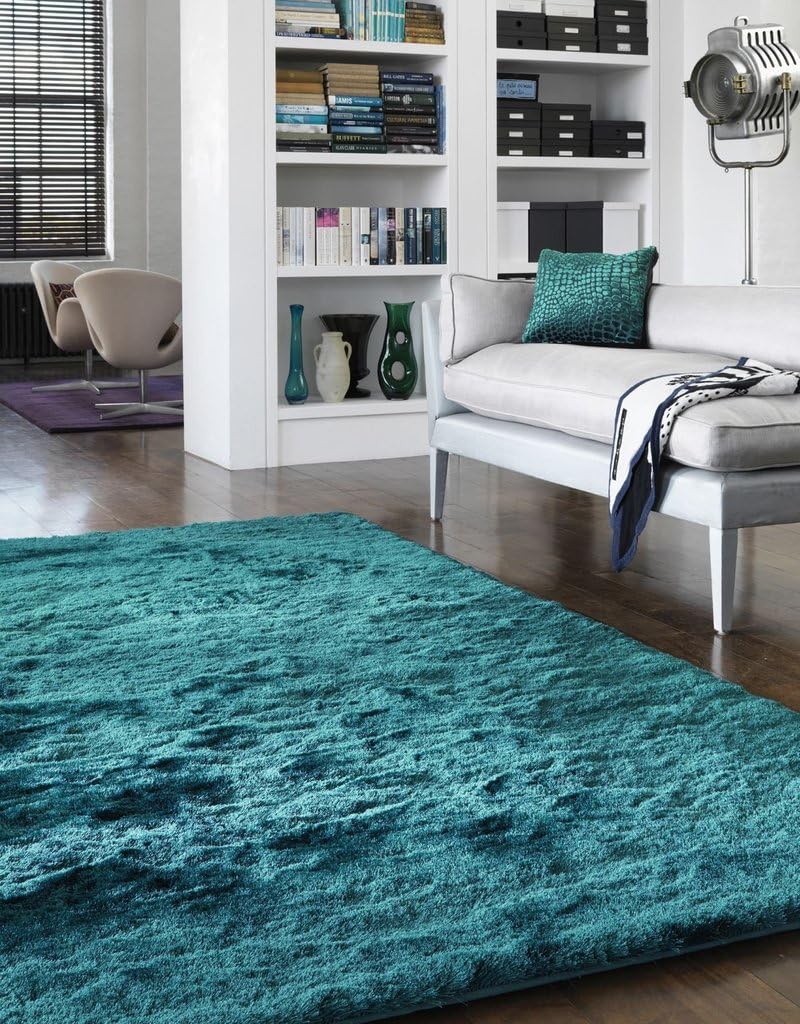 Amazon Com The Rug House Whisper Dark Teal Silky Ultra Fine Soft Non Shed Polyester Modern Shaggy Rugs For Living Room Furniture Decor