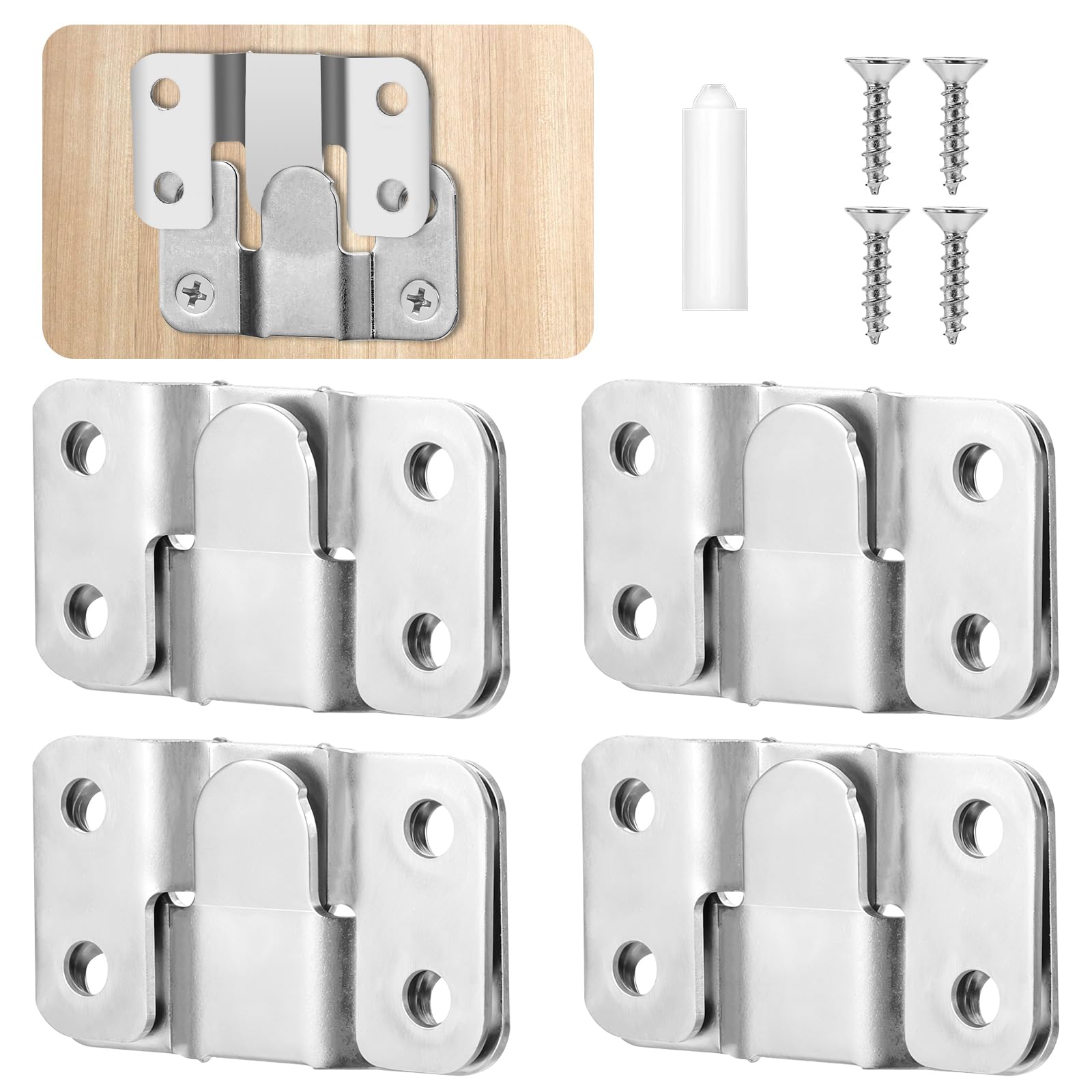 Dimeho Flush Mount Bracket 4 Pairs Interlocking Flush Mount Bracket with Screws Headboard Wall Mounting Brackets Large Picture Hanger Hanging Buckle Furniture Connector Sectional Couch Connectors