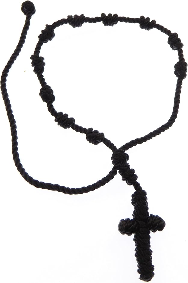 Black Knotted Cord Rope Rosary Beads Bracelet Adjustable and Unisex