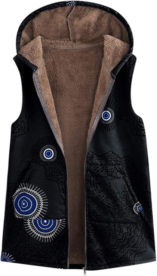 Black & Grey Animal Print Fleece Gilet, Plus size 16 to 36
