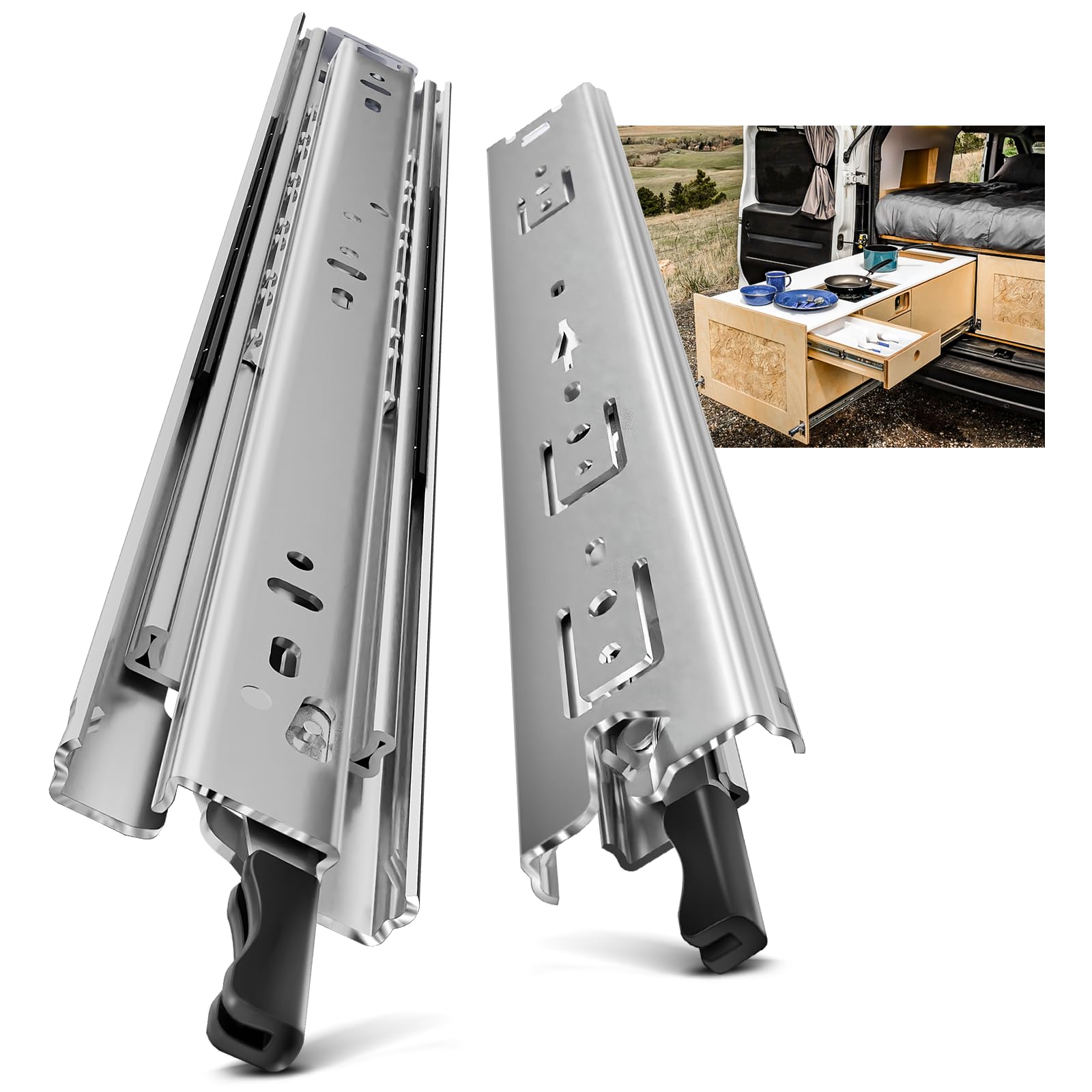 AOLISHENG Heavy Duty Drawer Runners 550mm 60Kg Load Capacity Heavy Duty Drawer Slides Ball Bearing Draw Runners, Full Extension Draw Sliding Rails Sliders Side Mount 1 Pair, 22 inch with Lock