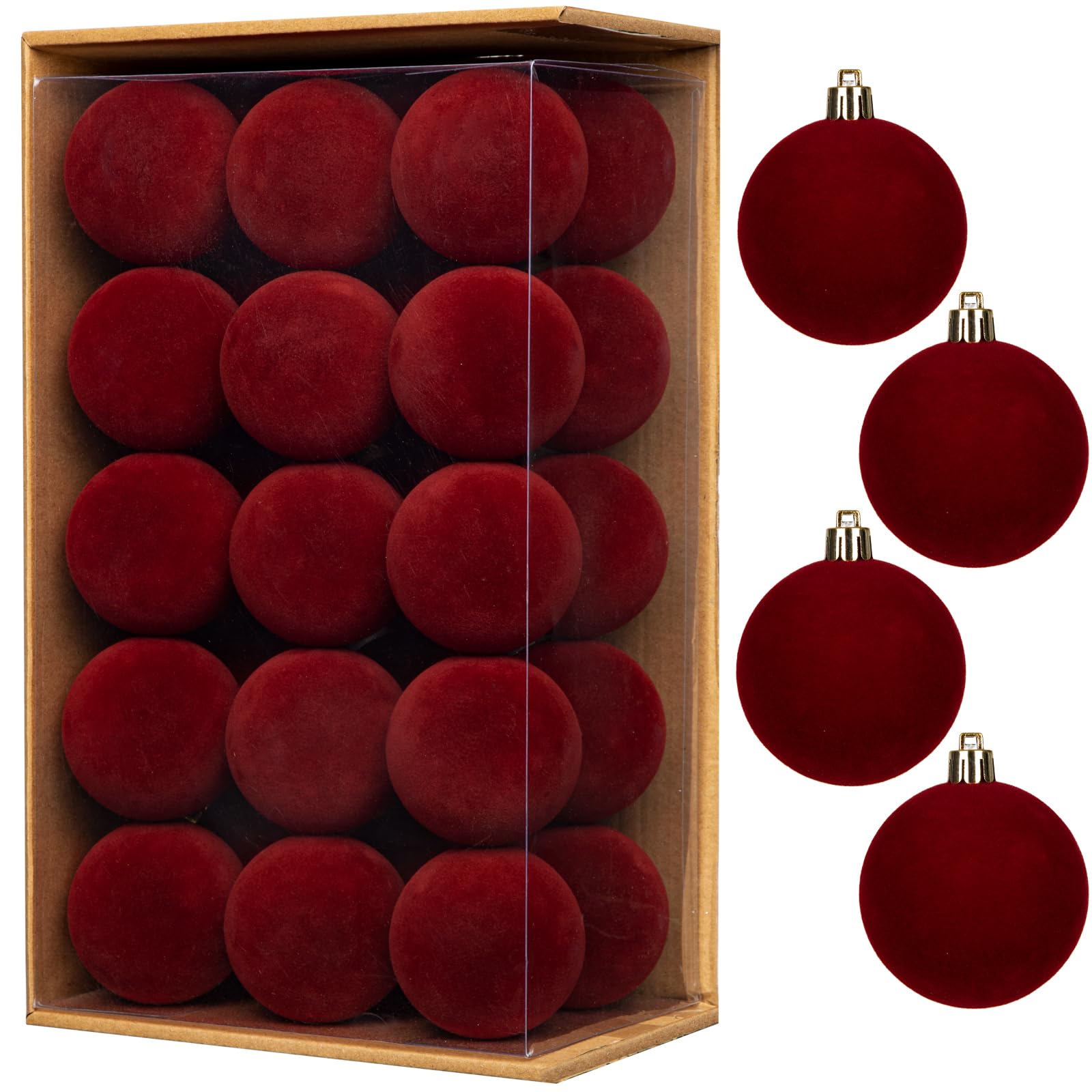 Photo 1 of 30PCS Velvet Christmas Ball Ornaments Set, 2.36" Shatterproof Baubles for Christmas Tree Decorations, Hanging Baubles with Soft Velvet Finish for Thanksgiving Holiday Party Décor, Burgundy Red