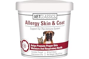 Vet Classics Allergy Skin & Coat Support Pet Supplement for Dogs & Cats – Pet Health Supplement for Cat Skin Moisture, Dog Allergies, Pet Respiratory Health– Includes Antioxidants – Soft Chews 90 Ct.