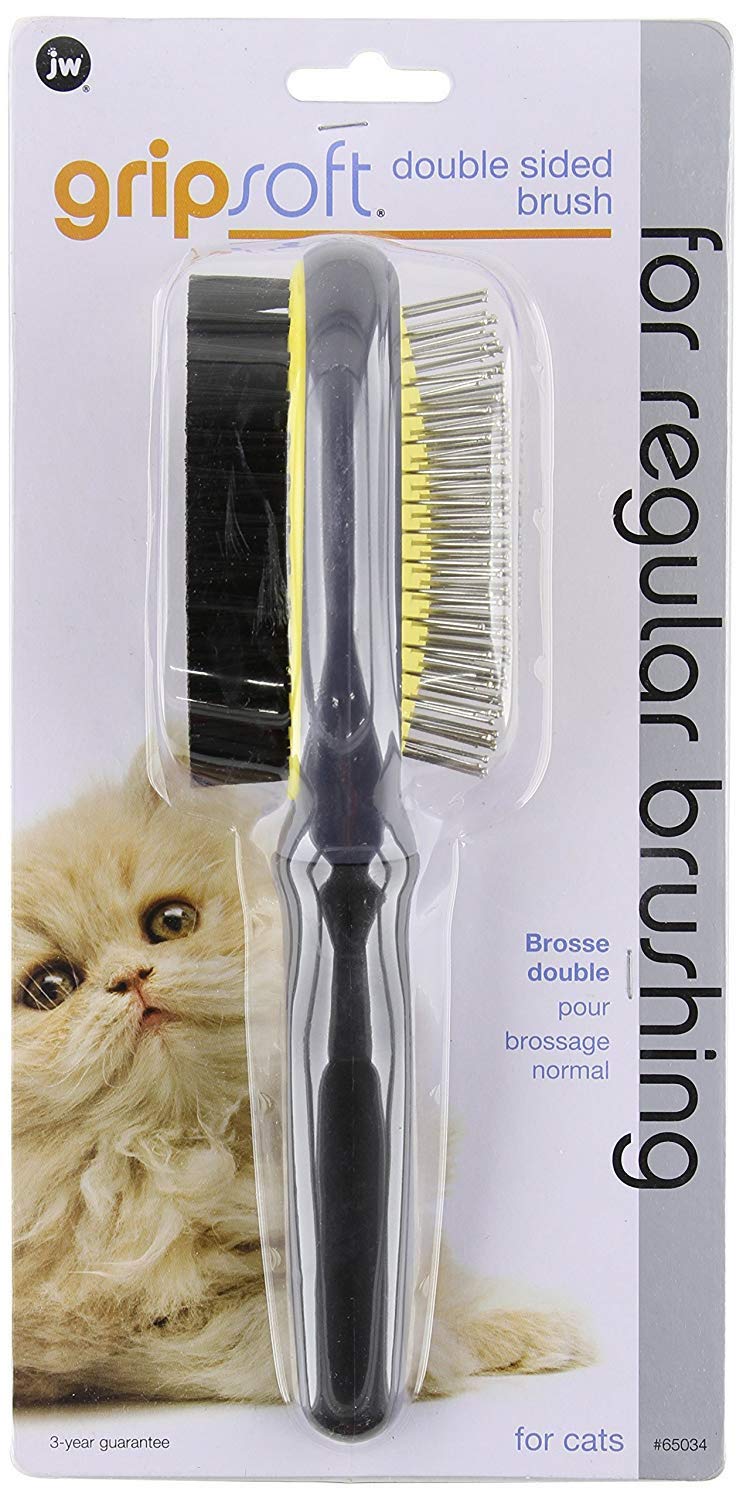 JW Pet Gripsoft Grooming Double Sided Cat Brush 3 x 3 x 3 inches