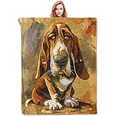 Cute Basset Hound Blanket Gifts for Women Kids Adults Dog Lovers Soft Warm Lightweight Cozy Flannel Animal Throw Blankets for Bed Sofa Home Travel Decor 50"x60"