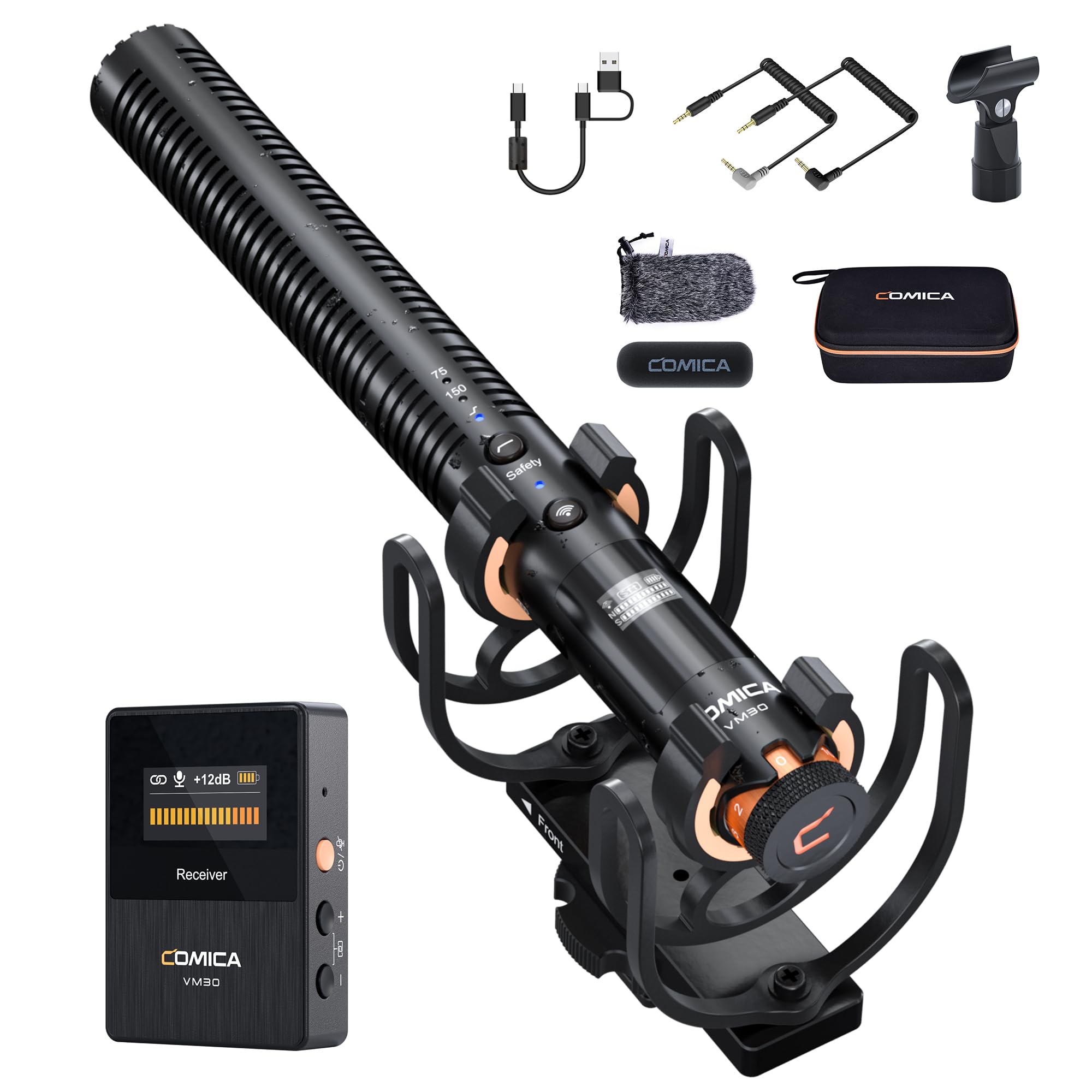 COMICA VM30 Shotgun Microphone with Wireless Modes, Camera-Microphone with 48kHz/24bit Sound Quality, Low Cut Filter/USB C Digital Output, Wireless mic for Sony/Canon/Nikon/Smartphone — image 1