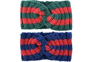 Yili Maizi Chunky Knit Headbands Braided Winter Headbands Ear Warmers Crochet Head Wraps for Women Girls (2 Pack Green+Blue)