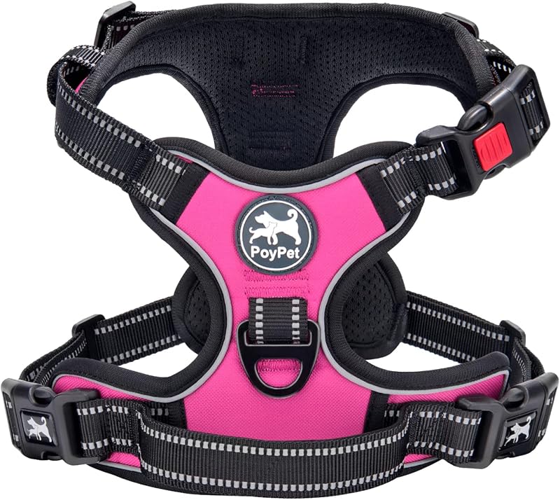 PoyPet No Pull Dog Harness Reflective Front Chest Clip Pink Small