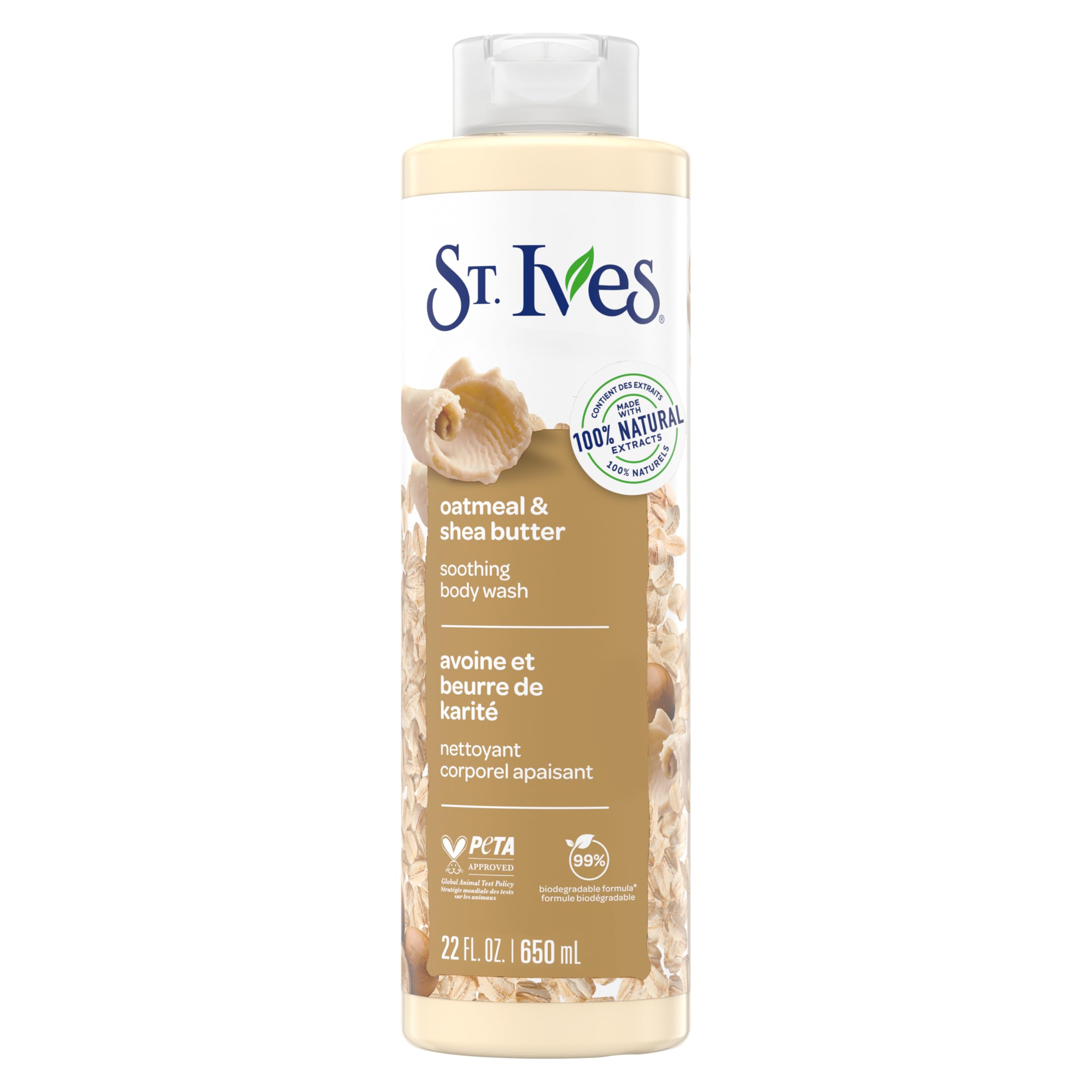 St. Ives Soothing Body Wash (650ml) Moisturising Cleanser Oatmeal & Shea Butter Made with Plant-Based Cleansers & 100% Natural Extracts 16 oz Shower Gel