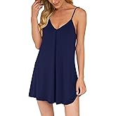 AUHEGN Nightgown for Women Loose Sleepwear V Neck Pajama Dress Soft Nightshirt Sleeveless Nightdress Chemise