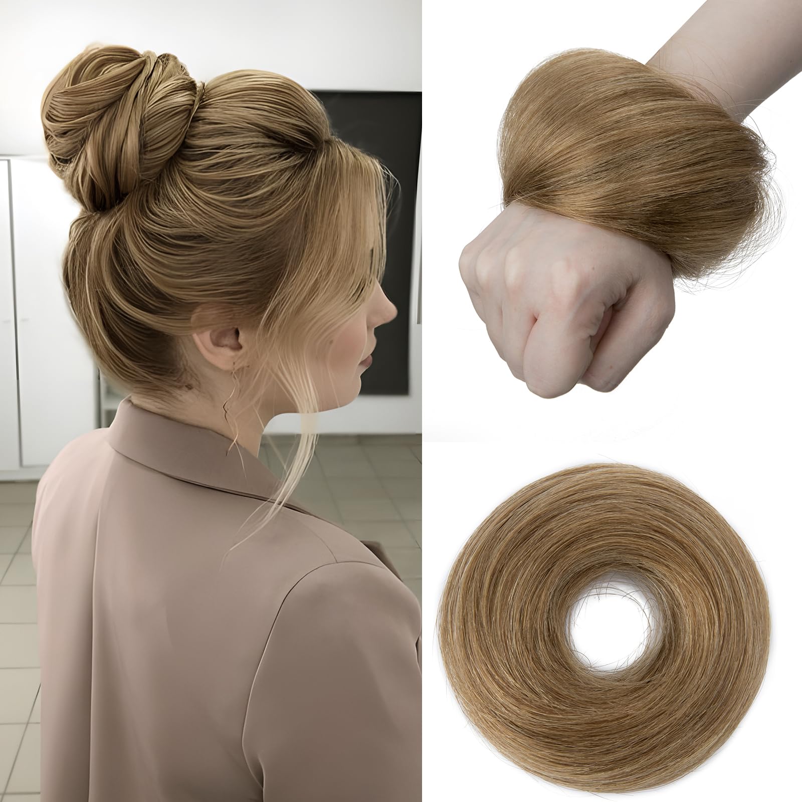 Elailite Scrunchies Updo Hair Buns Real Human Hair Hair Piece - Hair Extensions Donut Hair Chignons For Women Straight - #06 Light Brown โ image 1
