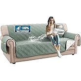 H.VERSAILTEX 100% Waterproof Slipcovers for Couches and Sofas Modern Pet Couch Cover Thick Soft Furniture Protector with Elastic Straps(Sofa, Lily Pad/Beige)