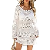 ZNRZNR Bathing Suit Cover Up for Women, Crochet Long Sleeve Swimsuit Mesh Knit Beach Dress Cruise Vacation Outfits 2025