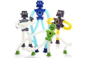 Boxgear 4 Pieces LED Telescopic Suction Cup Giraffe Toy, Shape Changing Telescopic Tube Fidget Toys, Pop Tubes, Fidget Tubes Sensory Toys for Girls Boys (Robot)