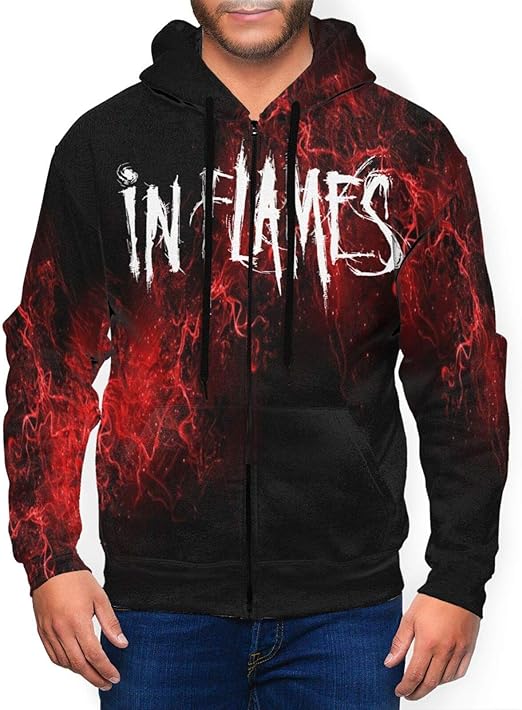 Amazon.com: in Flames Logo Man's Full Zip Hoodie Long Sleeve Sweatshirt Pullover Hoody Jacket 