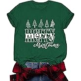 Merry Christmas Shirts for Women Funny T-Shirts for Women Crew Neck Short Sleeve Multiple Graphic Tee Tops