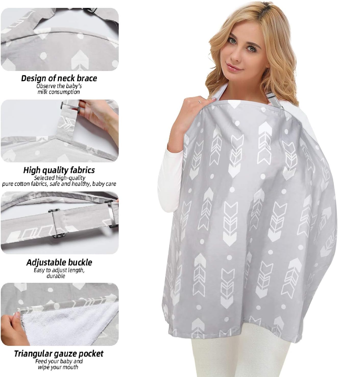 Nursing Cover for Breastfeeding Babies, 360° Full Privacy Breastfeeding Protection,Multiuse Cotton Shopping Cart Cover, Infants Stroller Cover with Built-in Burp Cloth and Portable Pouch