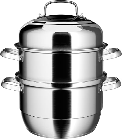 VENTION Large 3 Tier Steamer Pan 28cm 7.7L Induction Stainless Steel