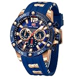 MINI Focus Men Watches Unique Casual Wristwatch (Chronograph/Waterproof/Luminous/Calendar/24 Hours) Silicon Band Fashion Watches for Men (Blue)