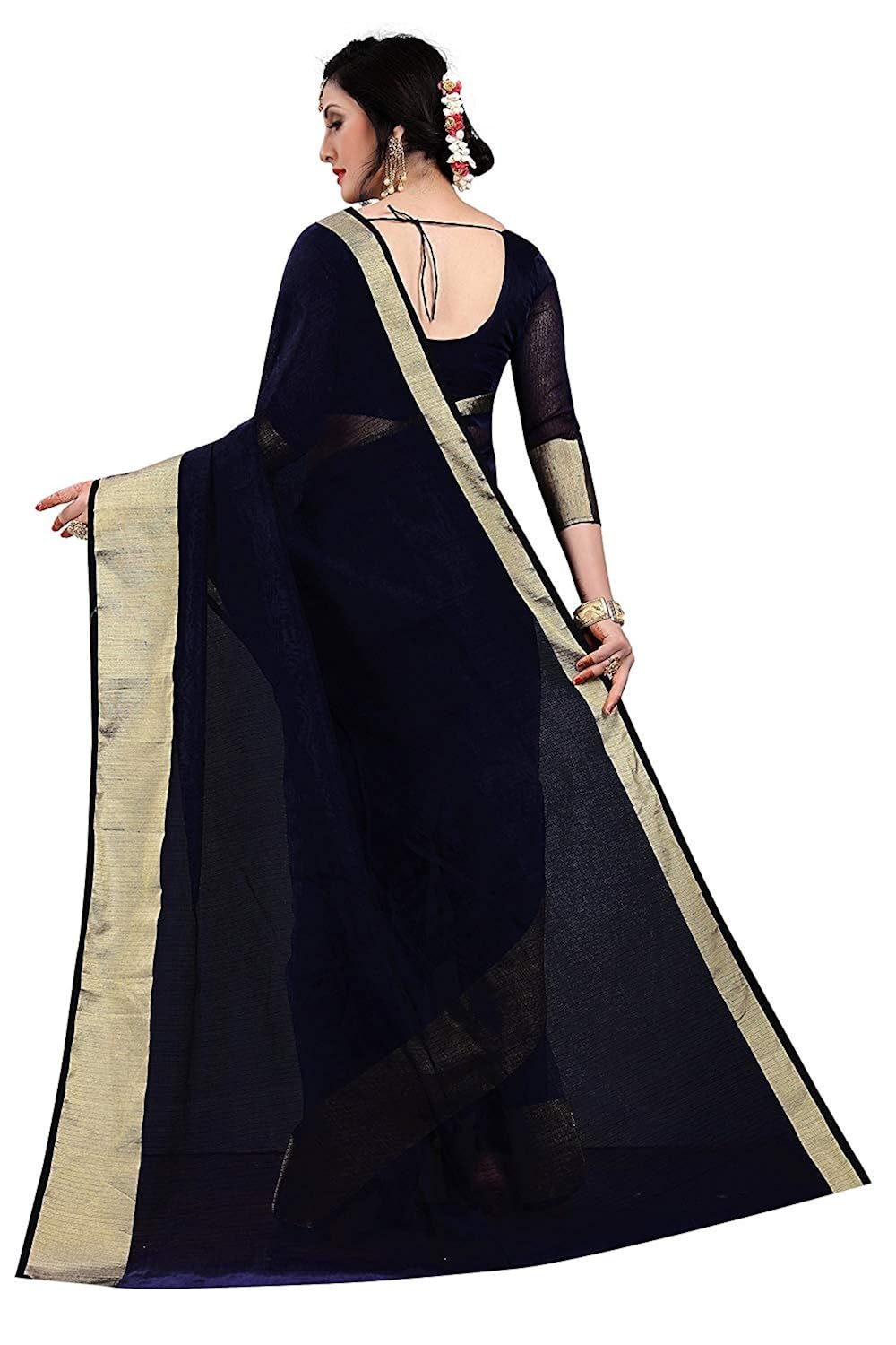 bluegene women's cotton silk saree with blouse piece (doriacottonvariation)