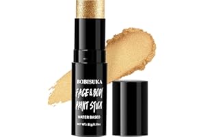 BOBISUKA Metallic Gold Face & Body Paint Stick Water-Based Washable Face Paint Makeup Stick for Halloween Skeleton, Skull, Robot, Goth, Fox,, Cosplay, SFX, Sports Eye Black & Costume Party