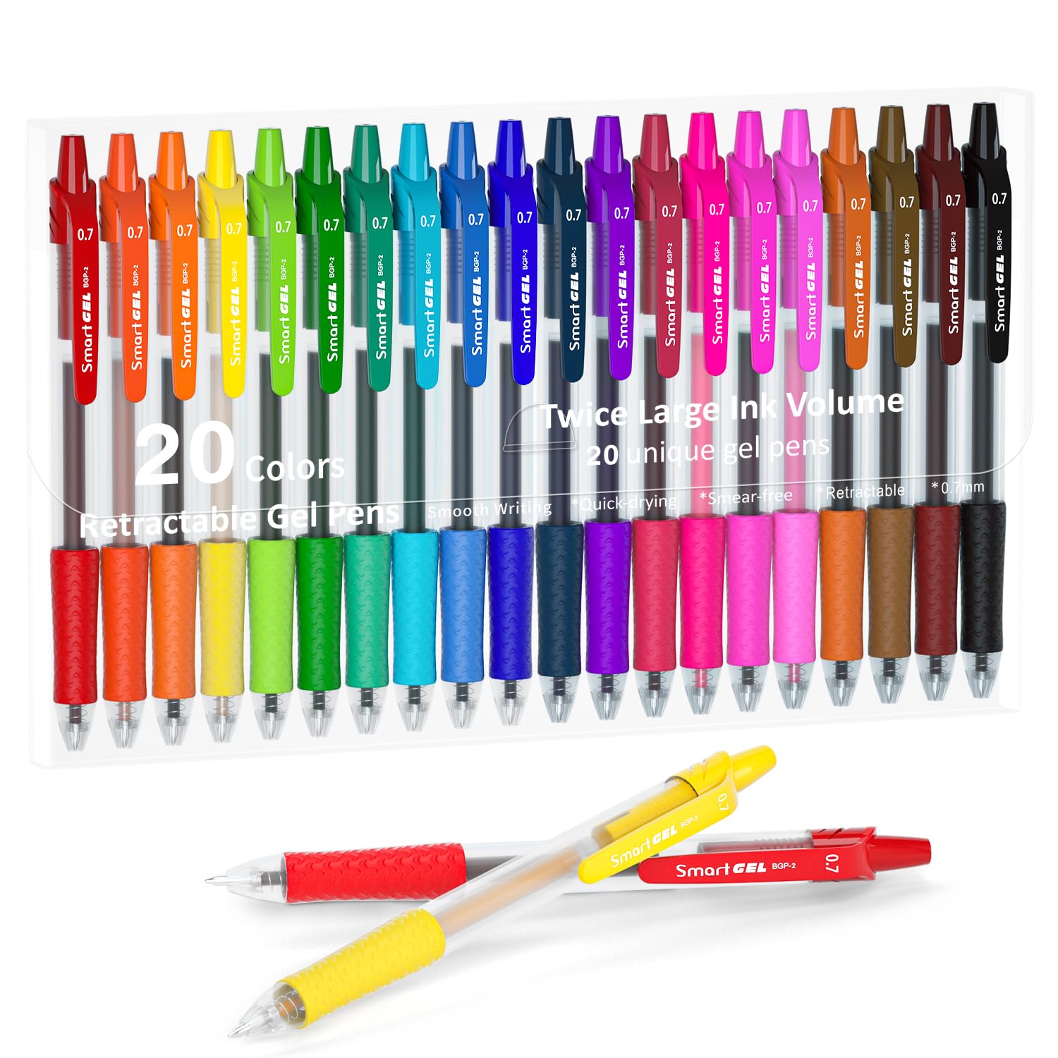 Coloured Gel Pens, Lineon 20 Colours Retractable Gel Ink Pens with Grip, Medium Point(0.7mm) Smooth Writing Pens Perfect for Adults and Kids Journal Notebook Planner, Writing in Office and School