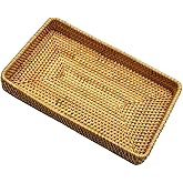 RT&BS Rattan Tray Rectangle, Large Rattan Tray, Natural Rattan Serving Trays, Bathroom Decor Trays, Handwoven Serving Baskets for Breakfast, Drinks, Snacks, Fruits (Large)