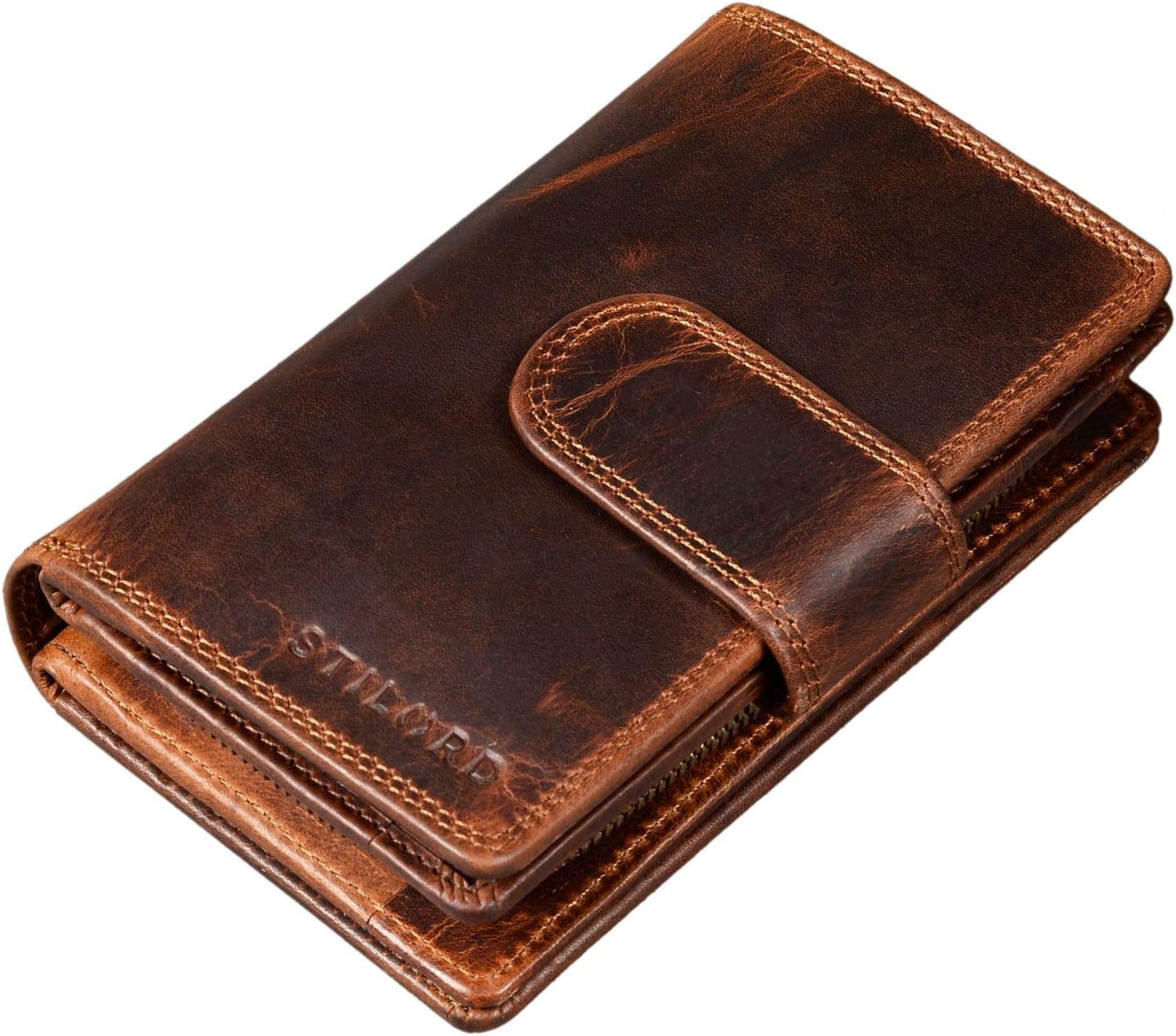 STILORD 'Tilda' Ladies RFID Leather Purse Vintage Wallet Large Credit Card Holder with Zipper Womens Coin Purse Genuine Leather