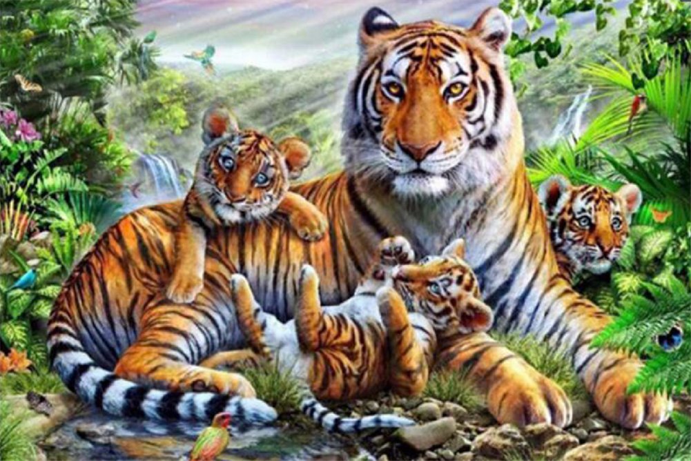 YEESAM ART New 5D Diamond Art Kit - Tiger Family 30 * 40 - DIY Crystals Diamond Rhinestone Painting Pasted Paint by Number Kits Cross Stitch Embroidery