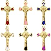 YionZian 12Pieces 6Colors Metal Enamel Religion Saint Benedict Cross Charm Rosary Center INRI Crucifix Pendant for DIY Necklace Bracelets Key Chain Jewelry Making Supplies