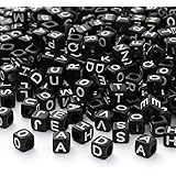 ToBeIT Acrylic Alphabet Letter"A-Z" Cube Beads 1000 pcs for Jewelry Making, Bracelets, Necklaces(6mm) (Black)