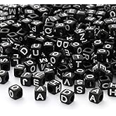 ToBeIT Acrylic Alphabet Letter A-Z Cube Beads 1000 pcs for Jewelry Making, Bracelets, Necklaces(6mm) (Black)