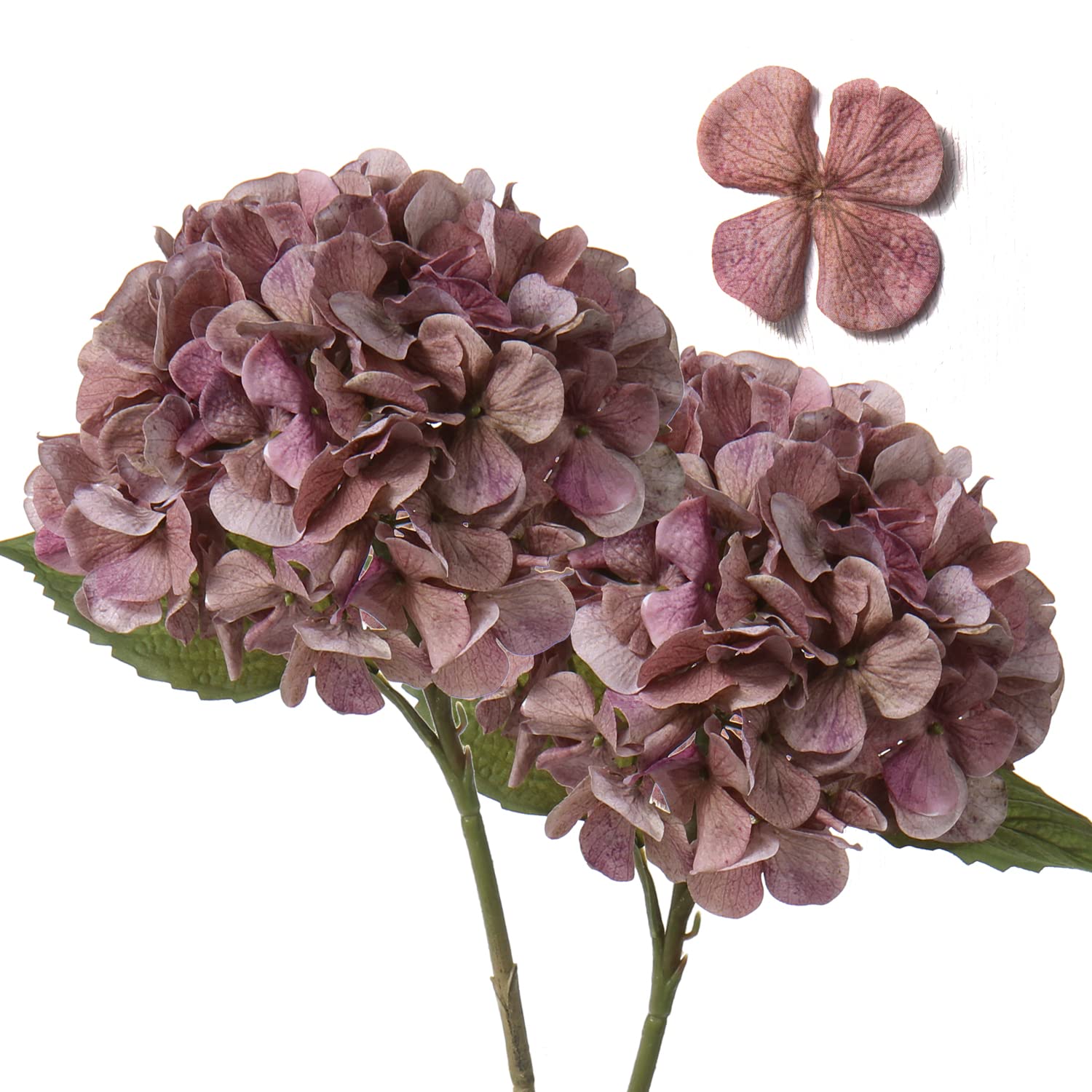 Hollyone 2 pcs Pink Grey Hydrangea Artificial Flowers with 16.9'' Long Stem, Fake Flowers Dried Flowers, Artificial Hydrangea Plants for Kitchen, Home Decor, Party, Wedding Decorations — image 1