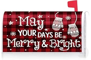 Texupday May Your Days Be Merry and Bright Decoration Mailbox Cover with Magnetic Strip Winter Christmas Mailbox Wraps Post Letter Box Cover Standard Size 21" X 18" for Garden Outdoor Yard Decor