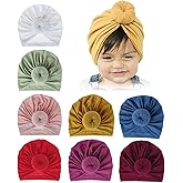 inSowni 8 Pack Solid Nursery Hospital Ball Donut Turban Hat Cap Beanie Bonnet for Baby Girls Toddlers Newborns Infants