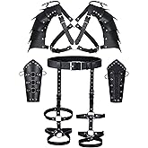 Medieval Knight PU Leather Leggings Corset Belt Shawl Renaissance Shoulder Cape Scarf Bracers Accessories