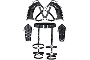 ALAMIYA Medieval Knight PU Leather Leggings Corset Belt Shawl Renaissance Shoulder Cape Scarf Bracers Accessories