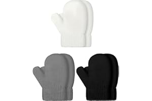 SATINIOR 3 Pairs Toddler Magic Stretch Mittens Little Girls Soft Knit Mitten Baby Boys Winter Knitted Gloves