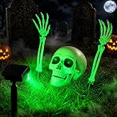 Solar Halloween Lights Outdoor with Skeleton Head and Hands | 4 Piece Groundbreaker Stakes, Realistic Graveyard Halloween Decor with Solar Spotlight for Yard Lawn Garden