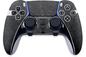 MightySkins Skin Compatible with PS5 DualSense Edge Controller - Black Leather | Protective, Durable, and Unique Vinyl Decal 