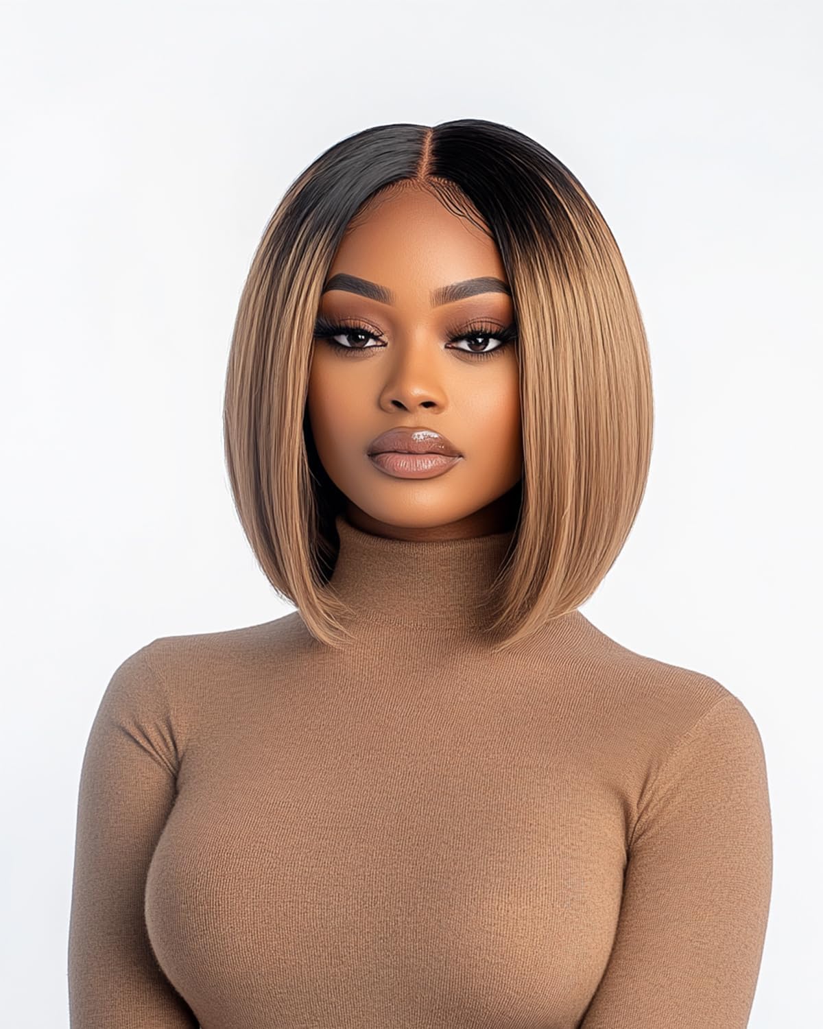 FASHION IDOL Bob Lace Front Wig Human Hair Pre Plucked 8 inches Short Bob Wig for Women Glueless T Part HD Lace Brazilian Virgin Human Hair Ombre Brown
