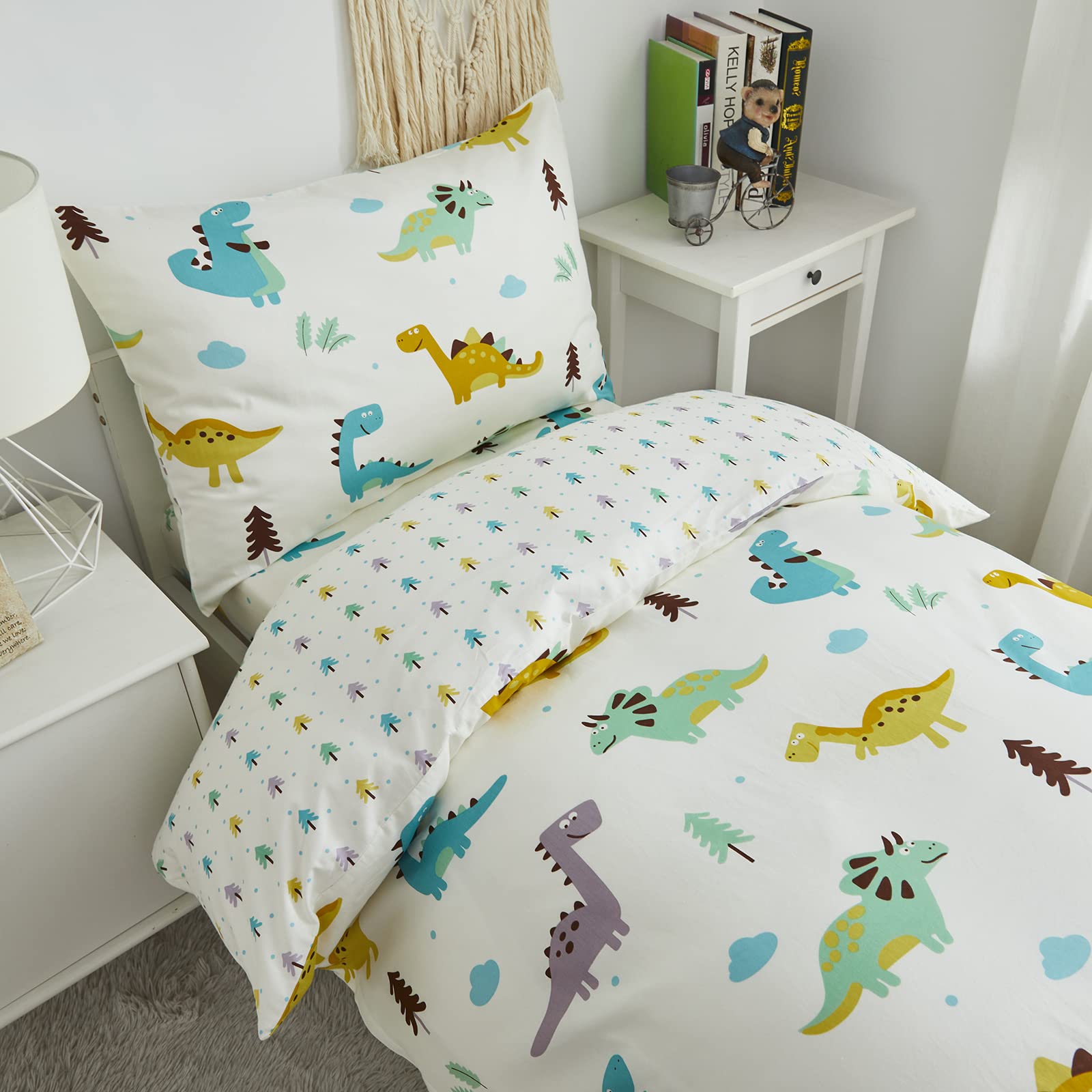 HMtideby Dinosaur Toddler Kids Bedding Set for Girls and Boys, Cream Cot Bed Duvet Cover with Pillowcase, 2 pcs, 120 x 150 cm — image 1